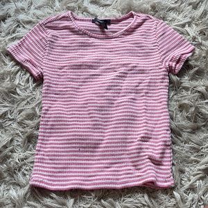 ribbed, pink and white stripped blouse